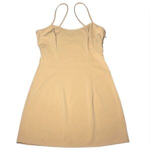 Self-Portrait 6 Mini Spaghetti Strap Sheath Slip Dress A-Line Darting Nude Tan